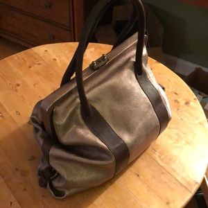 ‘Marni’ gold Metallic Leather Pannier handbag